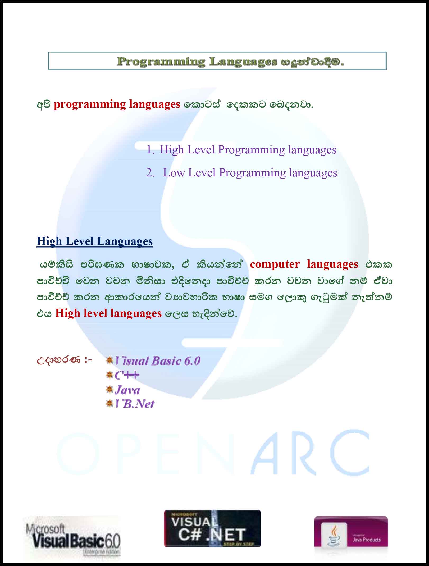 Introduction to Programming Languages in Sinhala